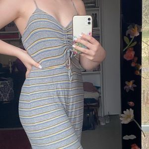 Wild Fable grey romper w/ yellow & blue stripes